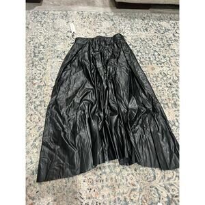Olivaceous Pleated Faux Leather Skirt